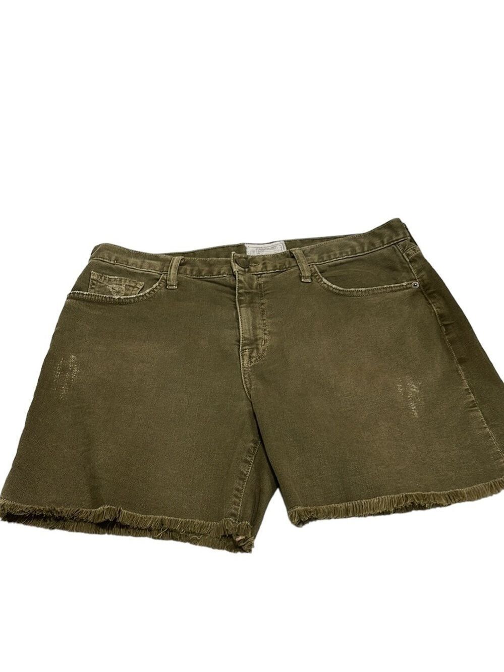 Current/Elliott Distressed Jean Short Olive Green Longer Length SZ 30